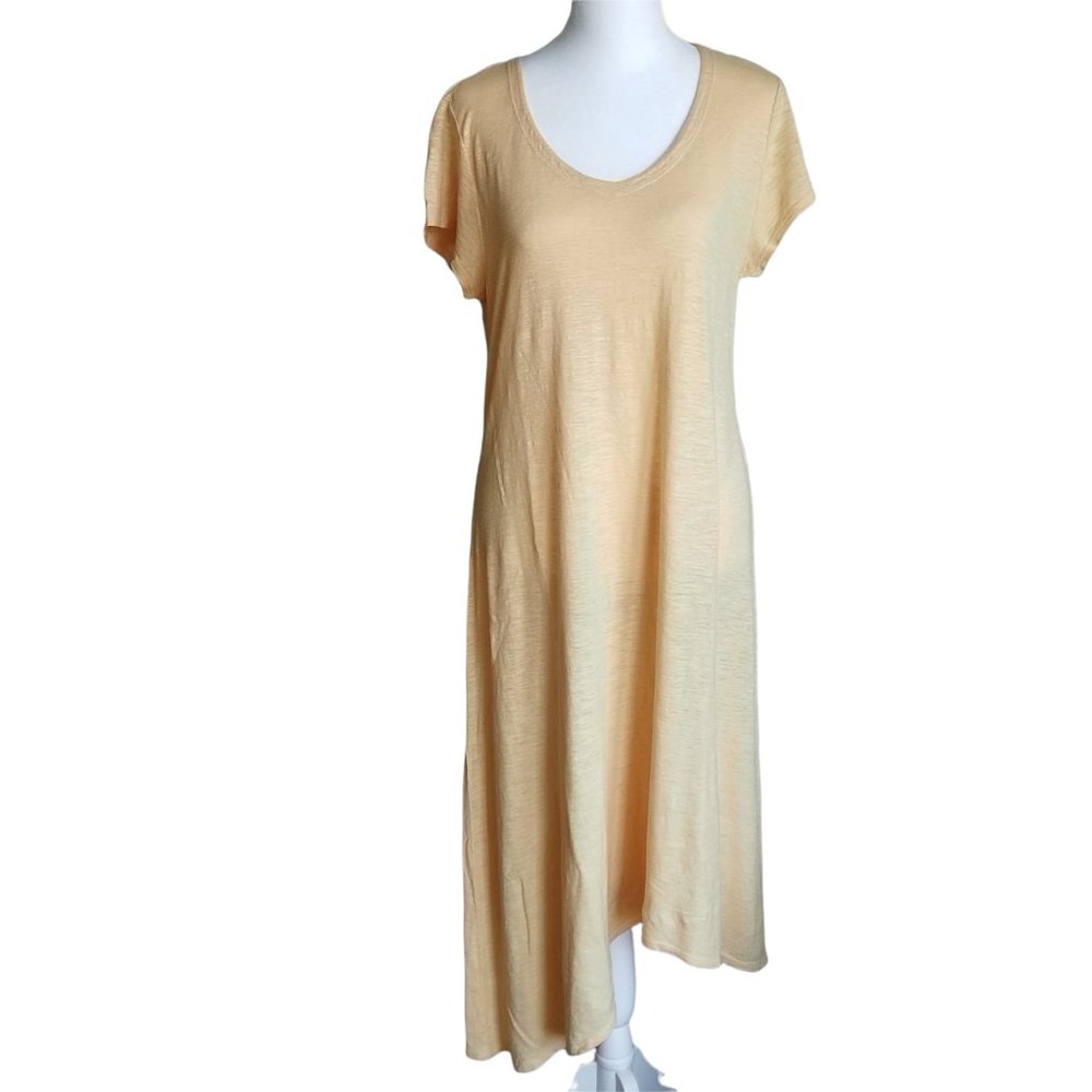 Eileen Fisher organic cotton hemp asymmetrical hem scoop neck dress size S/P